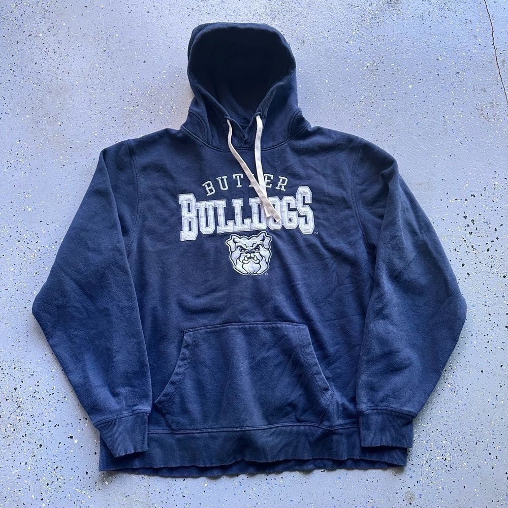 VTG Butler Bulldogs Hoodie XL Navy Blue Pullover Mascot Graphic Fan Gear - Picture 6 of 6